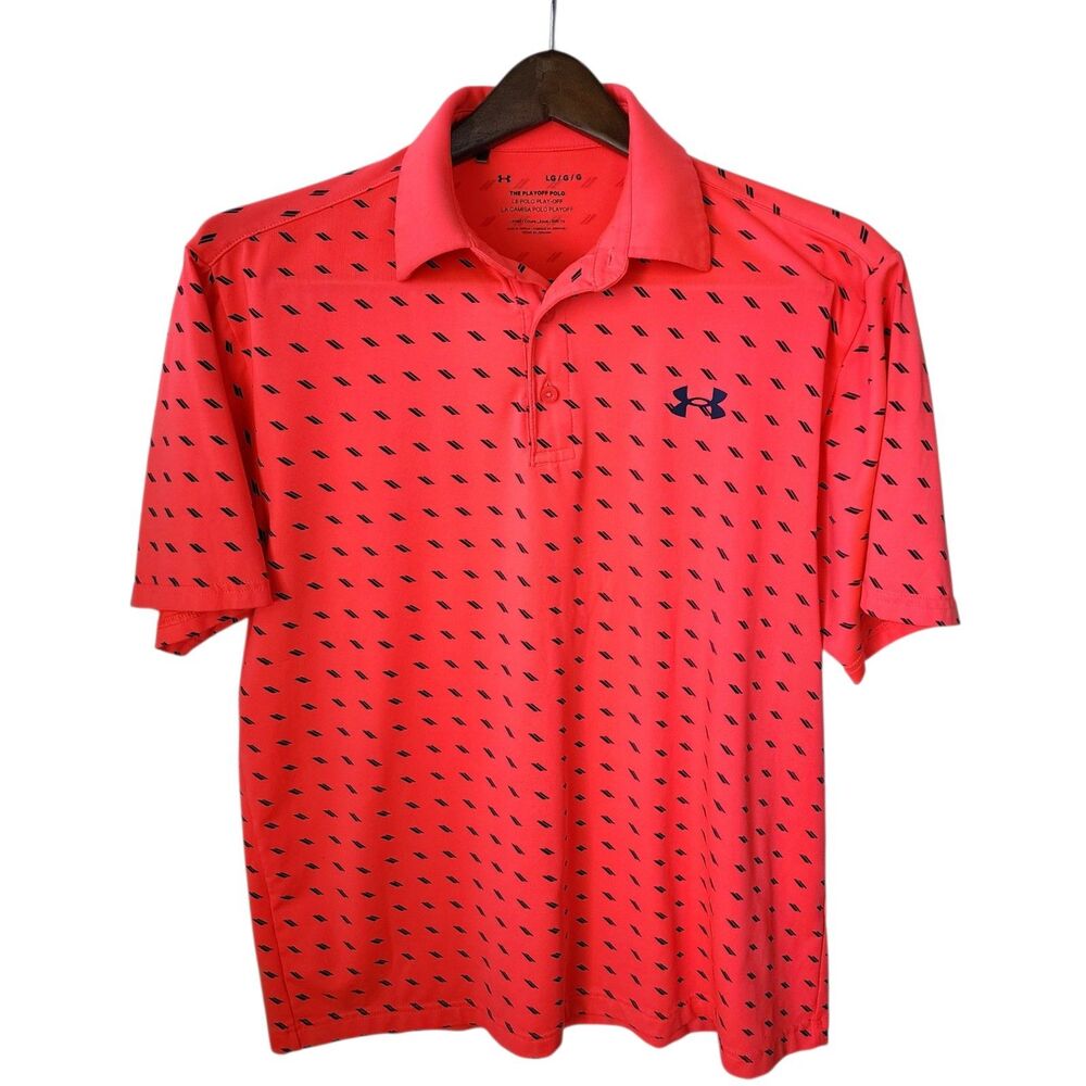 Under Armour Men's Playoff Polo Shirt Size Large Orange Black Dash Pattern Golf